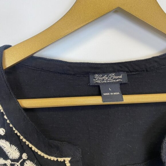 Lucky Brand Black Embroidered V Neck Top - Picture 5 of 7